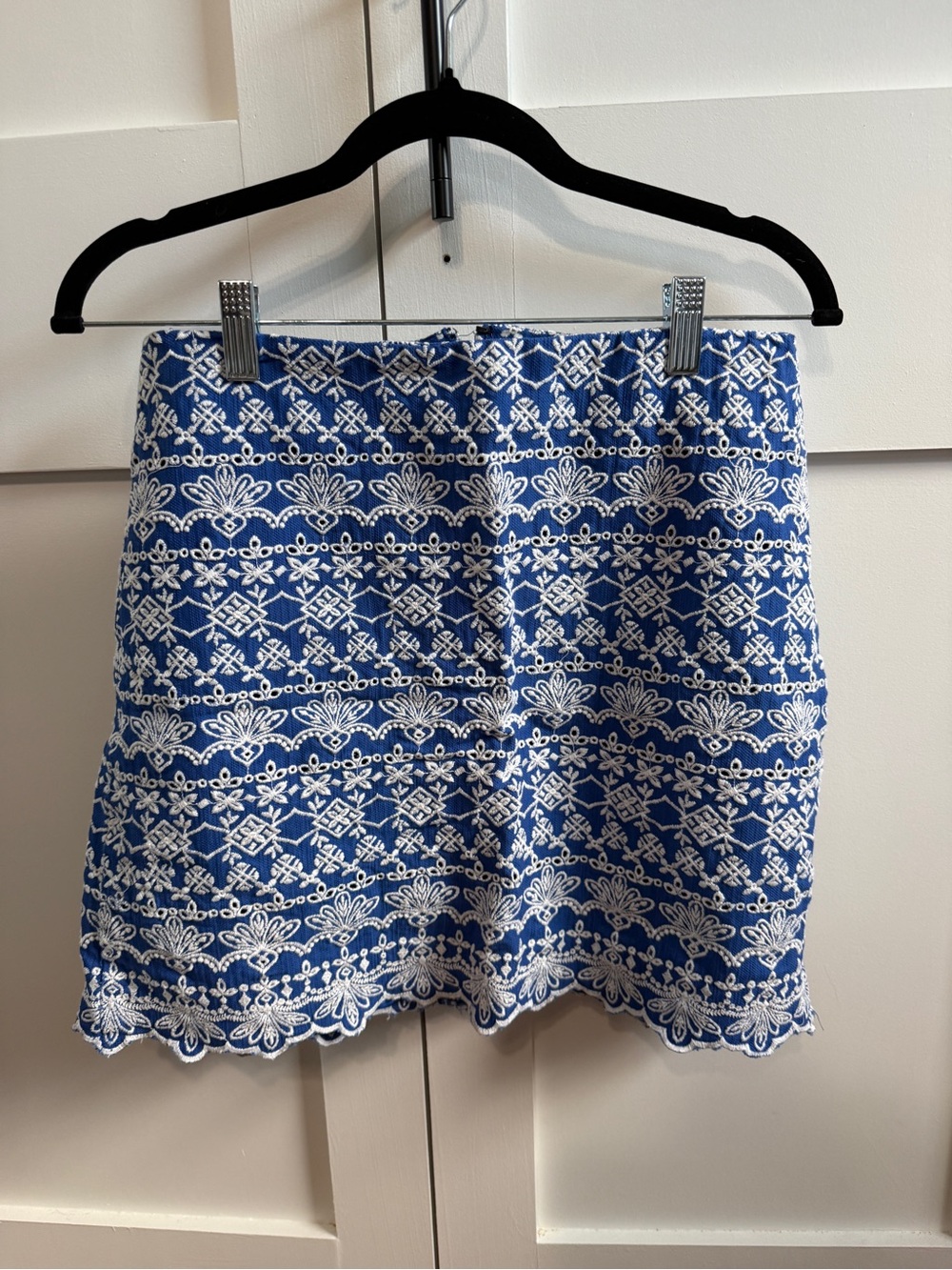 LOFT Blue & White Embroidered Scalloped Skirt